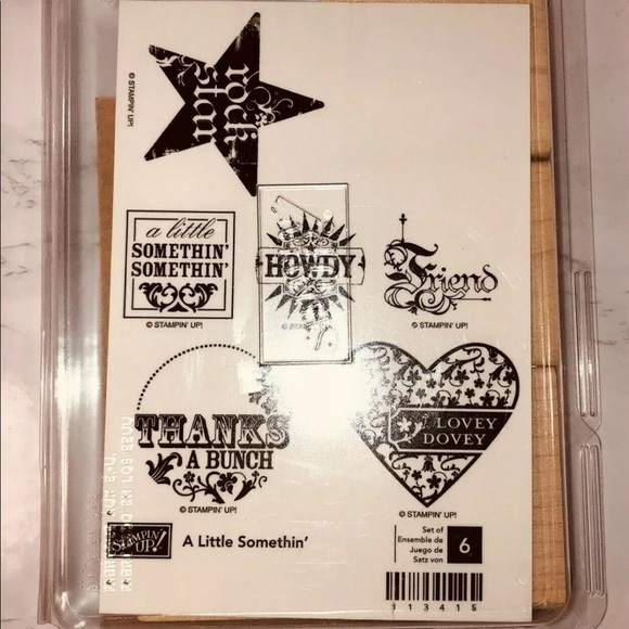 Stampin' Up! A Little Somethin’ Set of 6 Wood Unmounted Rubber Stamp Retired NEW - Picture 1 of 5